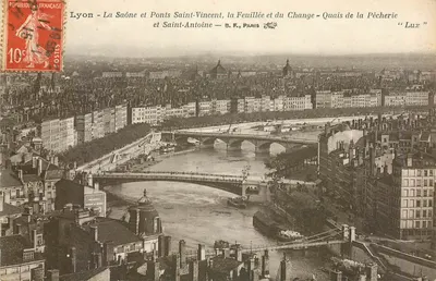 Lyon - La Saône et Ponts Saint-Vincent, la Feuillée et du Change - Quais de la Pêcherie et Saint-Antoine — B. F., Paris