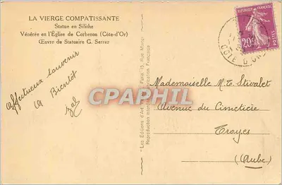 A Virgem Compadecida — Estátua em Silihié, venerada na igreja de Corberon (Côte-d'Or) — Editor: Les Éditions d'Art, Paris — Verso
