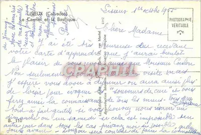 Lisieux (Calvados) — Il Carmelo e la Basilica — Edizioni della Fotografia Francese, n° 110 — Verso