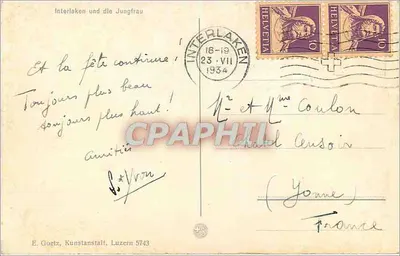 Interlaken i Jungfrau — widok panoramiczny — E. Goetz, Kunstanstalt, Luzern 5743 — Rewers