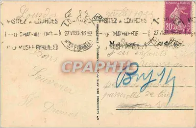 Lourdes - A Basílica e os Pirineus — Bilhete postal antigo n°237, editor — Verso