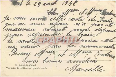 Mont-Saint-Michel — widok z Digue podczas wysokiej mory — Wydawnictwo Diderot-France — Rewers