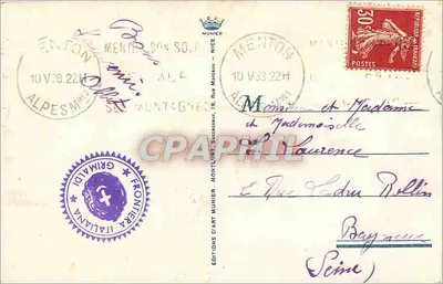 Grimaldi-Ventimiglia — Granica włoska — Ponte San Luigi — Éditions d'Art Munier — Rewers