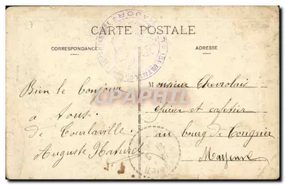 A Normandia pitoresca — 1857 — J'vie d'vais les poumyes, chez incréyable coume i zont bouenne minne. — Chché A.V. — Coleção L.G.B., Saint-Pierre-Église — Verso