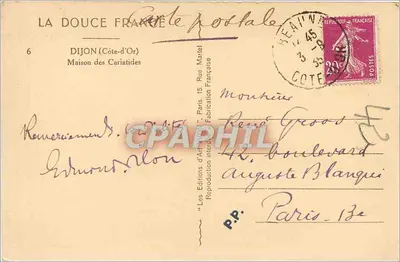 Dom kariatydów — Dijon (Côte-d'Or) — Les Éditions d'Art — Rewers