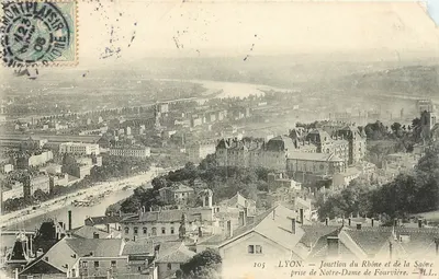 LYON — Jonction du Rhône et de la Saône — prise de Notre-Dame de Fourvière — LL. — n° 105