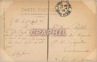 Piquenique — Salão 1903 — Raphael Tuck & Fils, Série III N° 27 — Verso