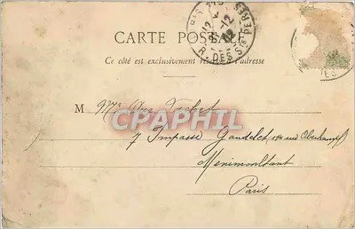 Dois homens em traje da época — O Dia do Ano — Edição Phototypie A. Bergeret e Cie, Nancy — Verso