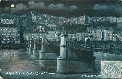 Lyon, la nuit. Pont et Quai St Clair. — R. Martel - Lyon - Dép. Rhône
