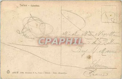 Torino — Valentino — widok rzeki i ścieżki — wydawca Brunner & C., Como e Zürich — Rewers