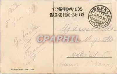 Baseil. Monumento aos soldados de Strasbourg — editor Rathe-Fehlmann, n° 3511 — Verso