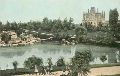 Jardim da Rhonelle — Vista pitoresca com lago e edifício — L.V. & Cie