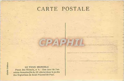 Stary Grenoble — wieża z murów rzymskich (koniec III wieku) w ogrodzie Orfelinów św. Vincenta de Paul — Cliché Oudoux — Rewers