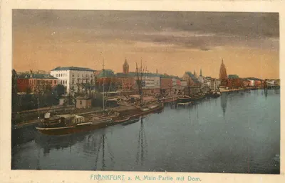 Frankfurt a. M. Main-Partie com a Catedral — vista do rio e da catedral — editor J. W. B. n°15