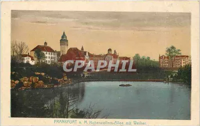 Frankfurt a. M. Hohenzollern-Allee com Weihер — vista panorâmica de um lago com edifícios e árvores — editor J. L. W. No. 2