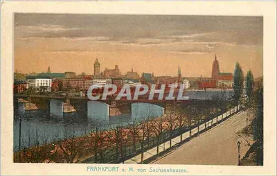 Frankfurt a. M. von Sachsenhausen — vista do ponte e da cidade — editor não identificado