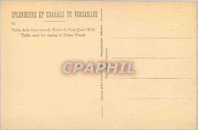 Sala da Assinatura do Tratado de Paz — Versalhes — Edição de Arte YVON, n°21 — Verso