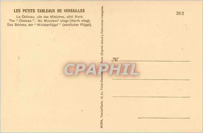O Castelo, asa dos Ministros, lado Norte — Versailles — editor MONA, n° 363 — Verso