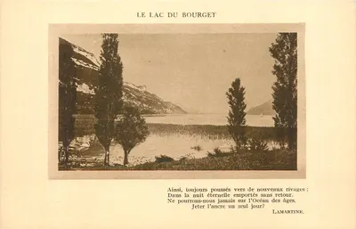 Lago do Bourget — vista lacustre com poema de Lamartine — Edições N. Armand, Aix-les-Bains