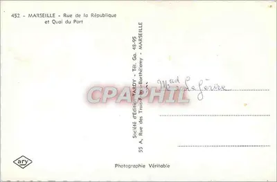 Marselha - Rua da República e Calçadão do Porto — Sociedade de Edição TARDY - n°452 — Verso