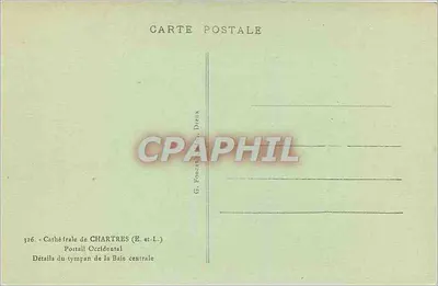 Szczegóły tympanu z centralnej łuku — Katedra w Chartres (E.-et-L.) — G. Foucault & Dreux, nr 326 — Rewers