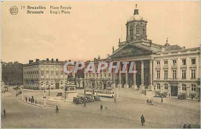 Bruxelas — Place Royale — vista da praça com igreja e bondinho — editor Albert, n°79