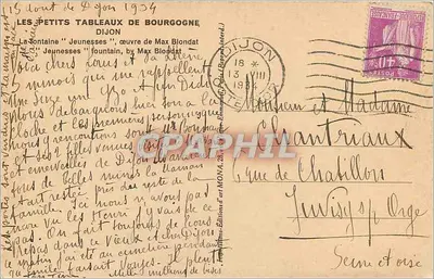 Fontanna "Młodość" — Dijon — wydawca MONA, numer serii nie widoczny — Rewers