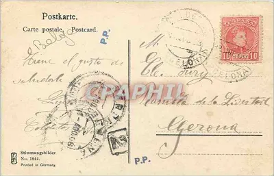 Pejzaż z mostem kamiennym i bykami — Stimmungsbilder Nr 1844 — wydrukowany w Niemczech — Rewers