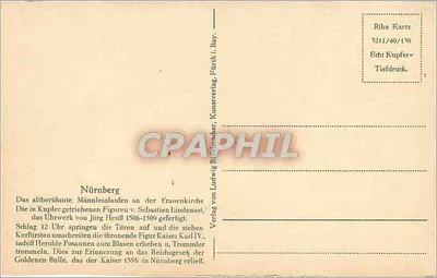 Niemcy — Das Männleinlaufen an der Frauenkirche — Verlag Ludwig Riemann, Fürth i. Bay. — Rewers