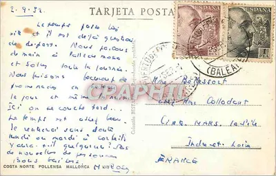 Krajobraz wybrzeża z łodzią — Costa Norte, Majorka — wydawca nieznany — Rewers