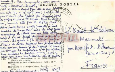 Monumento à Independência de Vitoria — Vitoria — Editores García, n°18 — Verso