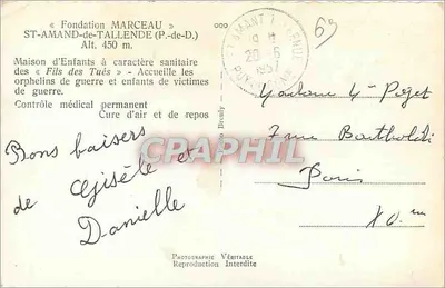 Dom Dziecka Fundacji MARCEAU — ST-AMAND-de-TALLLENDE (P.-de-D.) — Autentyczna Fotografia Zabroniona — Rewers