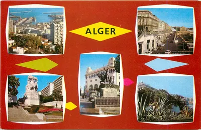 Argel — vista panorâmica do porto, rua, monumento equestre, estátua e paisagem — JEFAL, n° 1024
