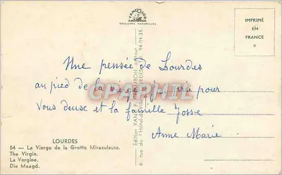 Lourdes — Widok Matki Boskiej z Góry Miraculistej — Wydawnictwo YAN P. Lourdes — Rewers