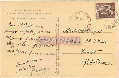 Le Phare du Tréport — un soir — Aterrier — Verso
