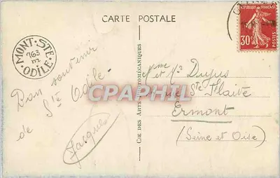 Stara pocztówka Mont Sainte-Odile — widok z lotu ptaka — CAP T8 — Rewers