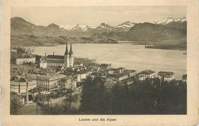 Luzern e as Alpes — vista panorâmica — Edição Photoglob, Zurique, n° L 02810