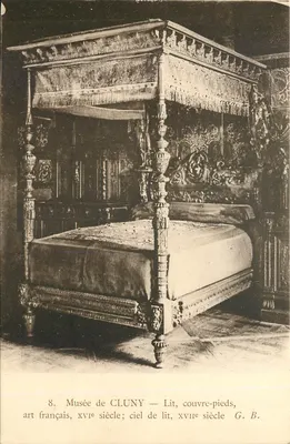 Museu de Cluny — Cama, cobertor de pés, arte francesa, século xv; teto de cama, século xvi