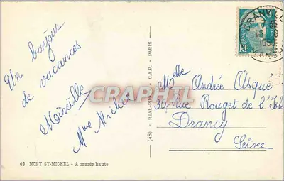 Monte Saint-Michel — A maré alta — editor REAL-PHOTO - PARIS, n°48 — Verso