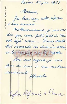 Reims - Katedra — Ewangelicka Kościół Francji — C.A.P. nr 293 — Rewers