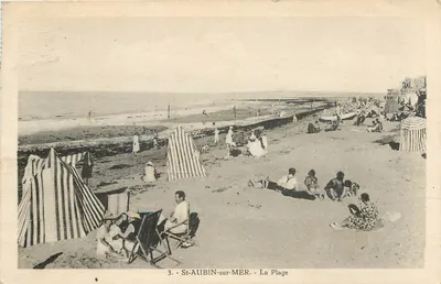 Bilhete postal antigo St Aubin sur mer-la plage