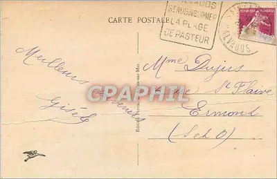 Bilhete postal antigo St Aubin sur mer-la plage — Verso