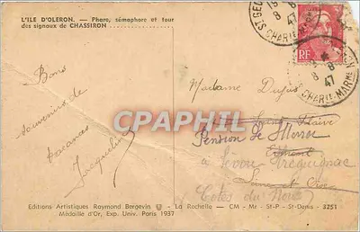 Phare de Chassiron — Sémaphore et tour des signaux — Éditions Artistiques Raymond Bergevin — Verso