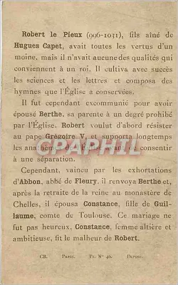 Excomunhão de Robert o Pio — cena histórica — CB, Paris, Pl. N° 49 — Verso