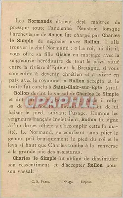 Fundação do ducado da Normandia (911) — C. B. PARIS, Pl. N° 45 — Verso
