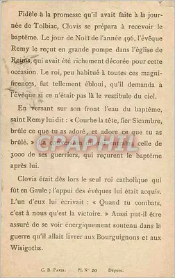 Bautizo de Clodoveo por San Rémigio, Obispo de Reims (496) — C.B. París, Pl. N° 20 — Reverso