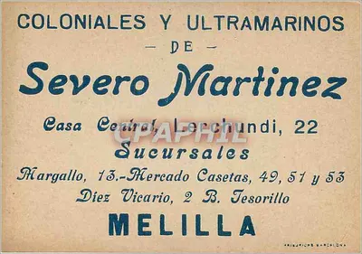 Distribuição da Correspondência em Montenegro — Série Correios N° 32 — Editor Severo Martínez, Melilla — Verso