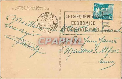 Angers — fragment ogrodu Mail — wydawca: Emile C. (widoczna podpis) — numer seryjny: 132 — Rewers