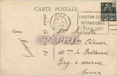 Côte d'Azur — widok z lotu nad Menton — wyd. GILLETTA nr 1 — Rewers