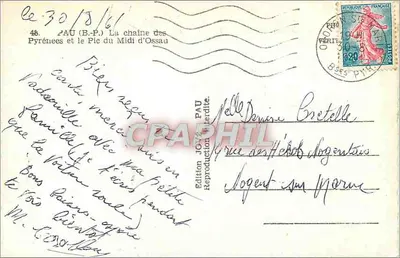 La cadena de los Pirineos y el Pic du Midi d'Ossau — Edición J.C.V. PAU — n°48 — Reverso